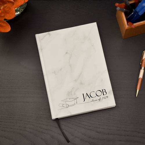 graduation journal shown in white marble