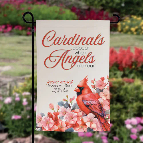 Cardinal Garden Flag features is a beautiful memorial gift that features loved one's name and dates