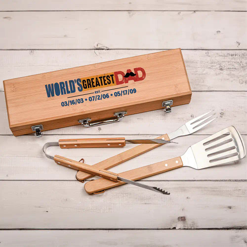 World's Greatest Dad personalized grill set is a great Father's Day Gift
