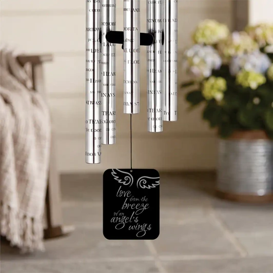 Angel Wings Wind Chime sail engraved with angel wings design — personalized with name and dates