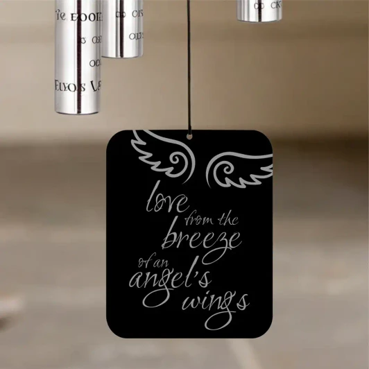 Angel Wings Wind Chime sail engraved with angel wings design — personalized with name and dates
