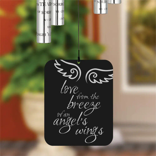 Angel Wings Wind Chime sail engraved with angel wings design — personalized with name and dates