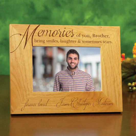 Personalized alder wood Memories of Brother memorial picture frame with engraved name