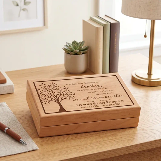 Brother alder wood memorial keepsake box, felt lined, personalized to honor a beloved brother