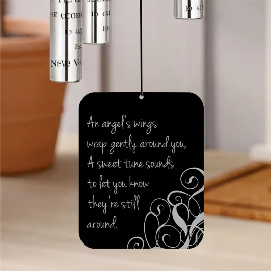 Wrapped in Angel's Wings Chime sail engraved with angel wings design and memorial verse — personalized with name and dates
