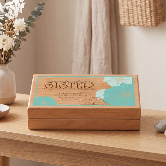 Memories of You, Sister alder wood keepsake box, felt lined, a remembrance gift for the loss of a sister