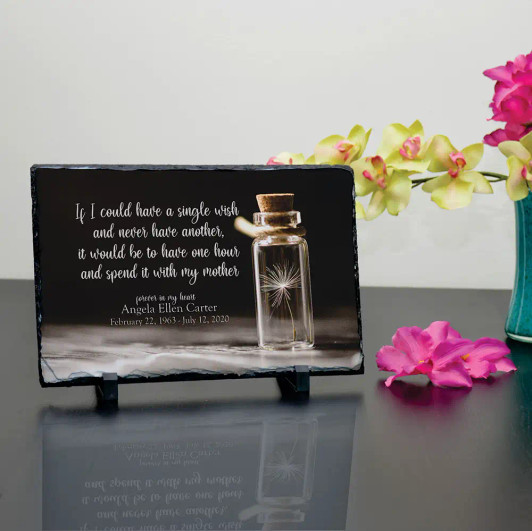 A Wish for Mom slate memorial plaque with poem, personalized with mom's name and dates