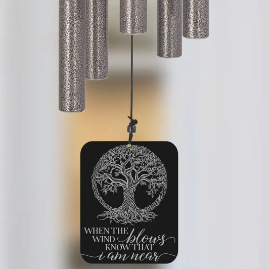 I Am Near Tree Design Pewter Wind Chime front of sail