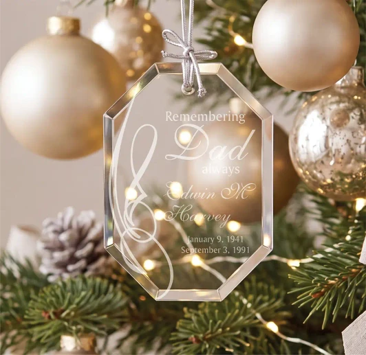 Personalized Remember Dad glass memorial ornament engraved with name and dates