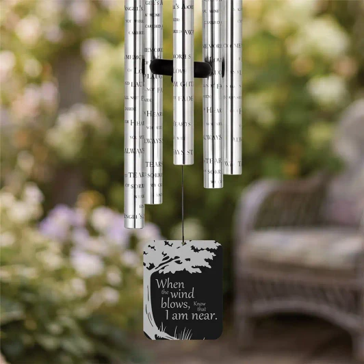 When the Wind Blows Angel Chimes sail featuring Remember Me Gifts' trademarked verse — personalized with name and dates