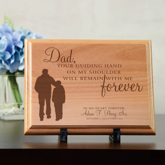Dad's Guiding Hand wood memorial plaque, personalized to honor a beloved father