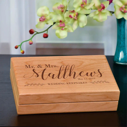 Mr. & Mrs. Wedding keepsake box engraved with last name and wedding date