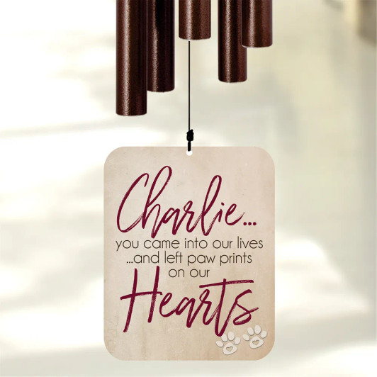 Pawprints photo wind chime personalized with name Pawprints photo wind chime personalized with name