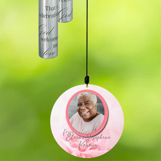Personalized wind chime for loss of mom has her name, dates & picture Personalized wind chime for loss of mom has her name, dates & picture