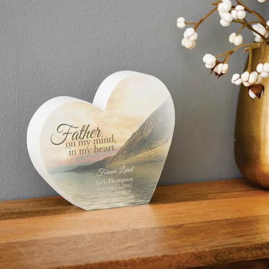 Memorial plaque for loss of father personalized with his name and dates.