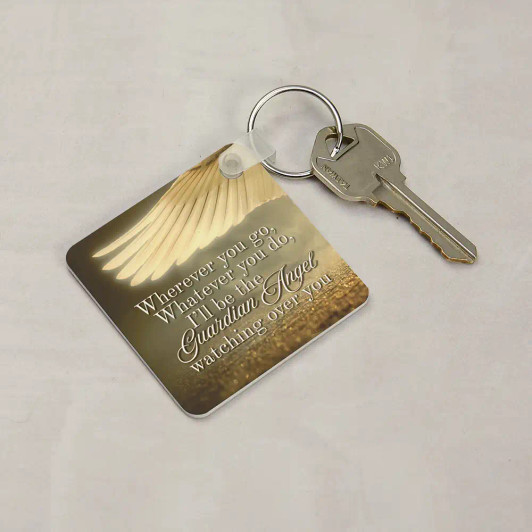 Memorial Photo Keychain front with a guardian angel verse