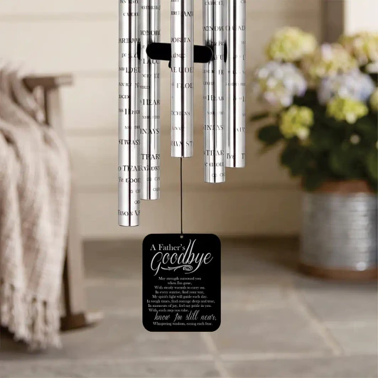 A Father's Goodbye Angel Chime sail featuring poem "May strength surround you when I'm gone" — personalized with father's name and dates