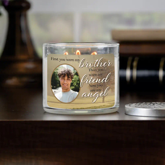 My Brother Remembrance soy candle with 'My Brother, My Angel' message, personalized for loss of a brother