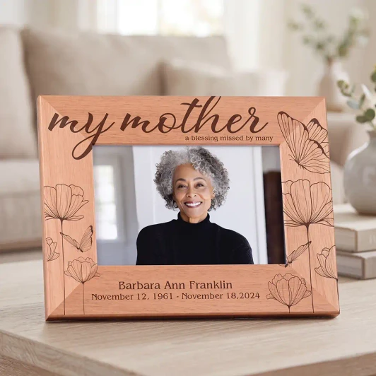 Personalized My Mother alder wood memorial picture frame with engraved name and heartfelt message
