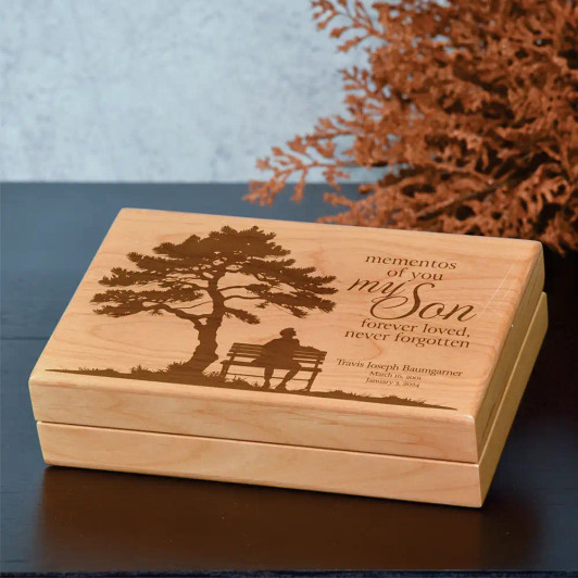 My Son alder wood memorial keepsake box, felt lined, a personalized tribute for the loss of a son