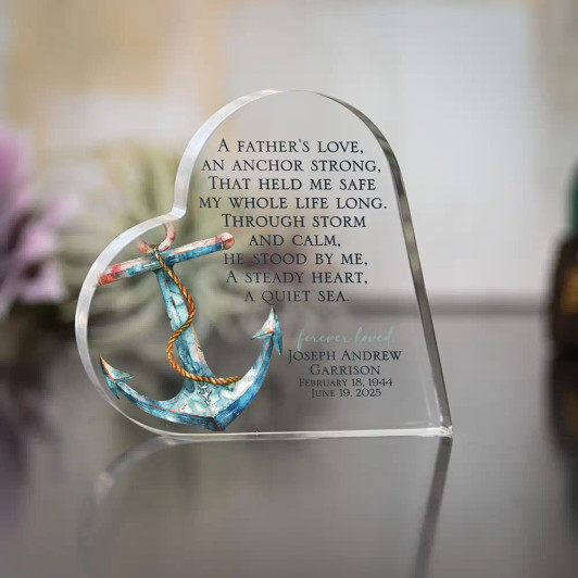 Fathers Love Acrylic Heart Personalized with Name and Dates Fathers Love Acrylic Heart Personalized with Name and Dates