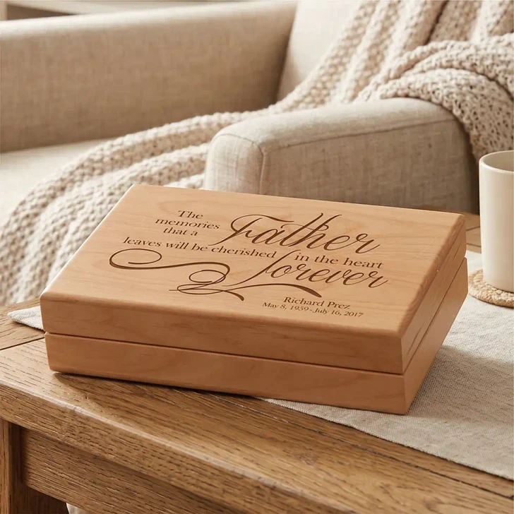 Memories of Father alder wood keepsake box, felt lined, engraved lid, for the loss of a father