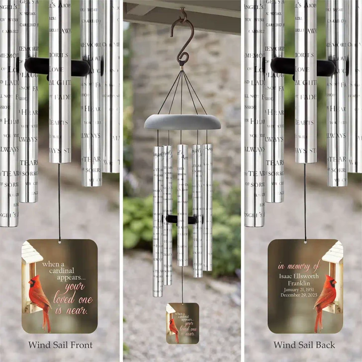 Cardinals Memorial Wind Chime — personalized cardinal sympathy gift for loss of a loved one