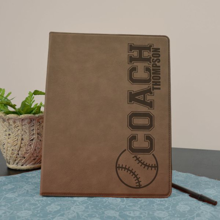 Personalized Baseball Coach Portfolio in brown