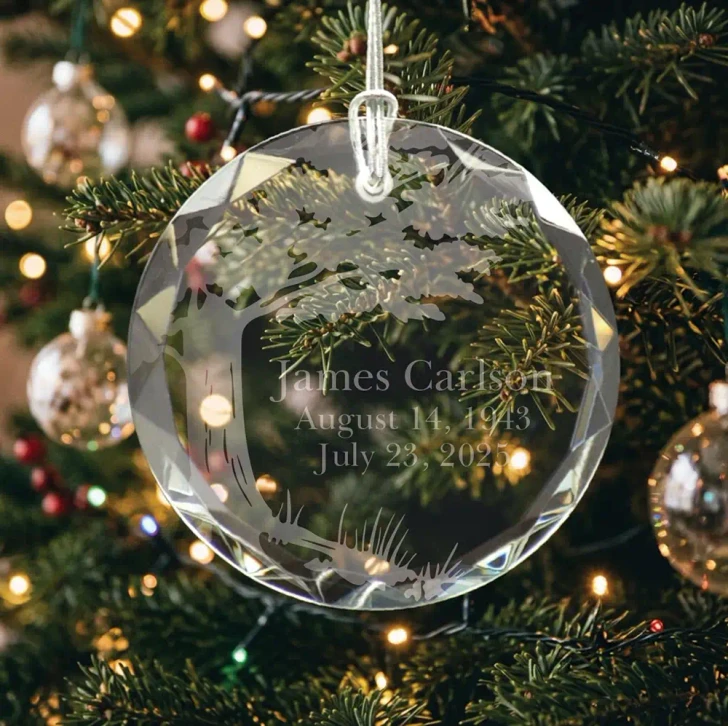 Personalized Memory of a Loved One glass memorial ornament engraved with name and dates