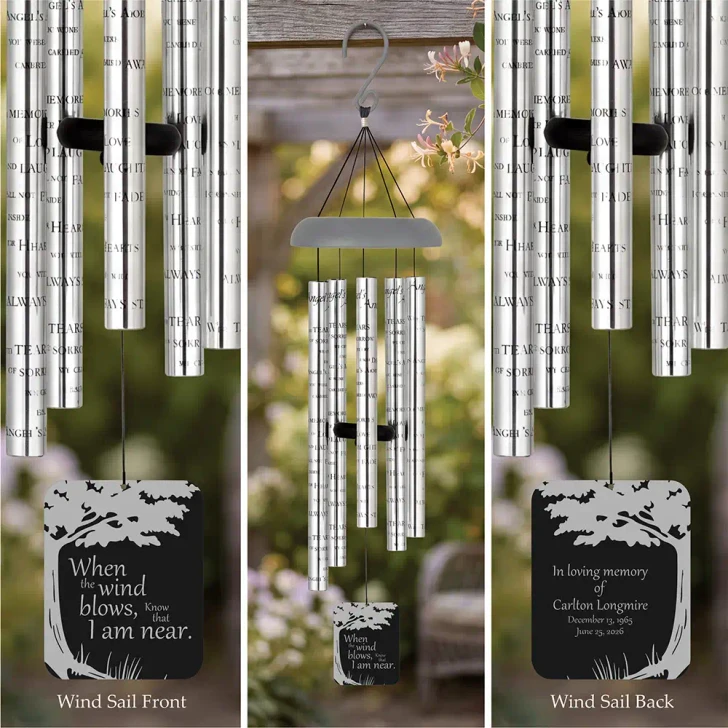 When the Wind Blows Angel Chimes — personalized sympathy wind chime for loss of a loved one
