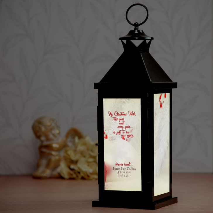 Personalized memorial lantern includes 6" LED candle for illumination