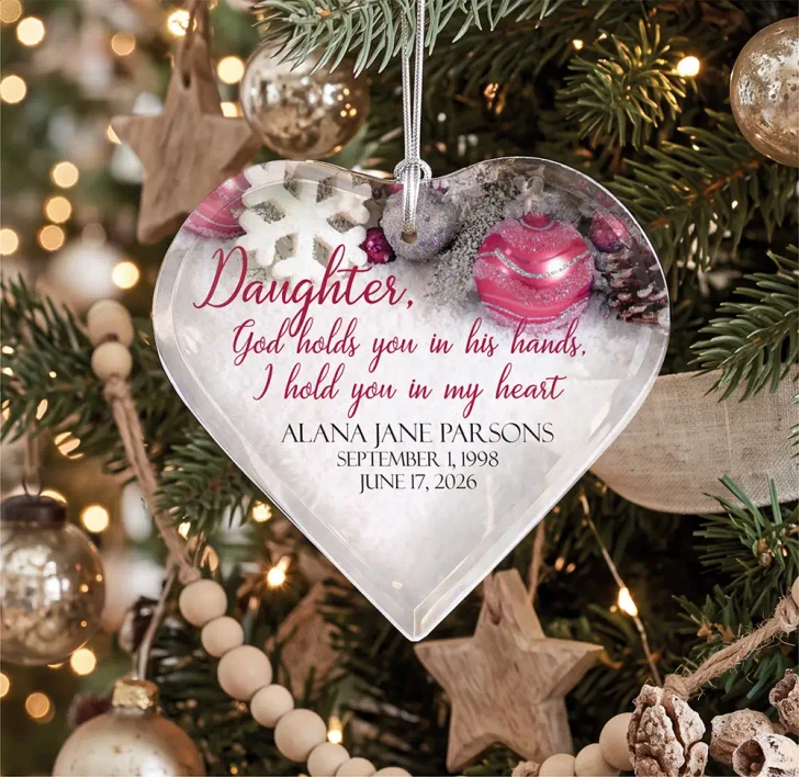 Personalized My Daughter in Heaven glass heart memorial ornament engraved with name and dates