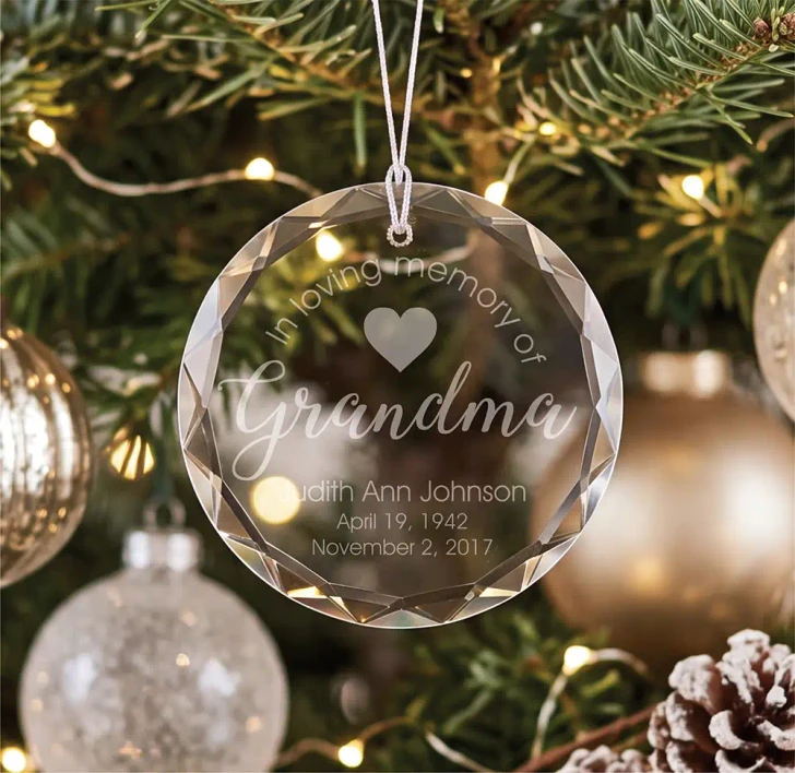 Personalized Grandma Loving Grandparent glass memorial ornament engraved with name and dates