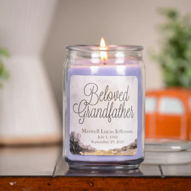 Beloved Grandfather Memorial Jar Candle in Lavender Scent