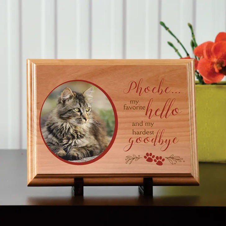 Hardest Goodbye wood cat memorial plaque, a personalized tribute for a beloved cat