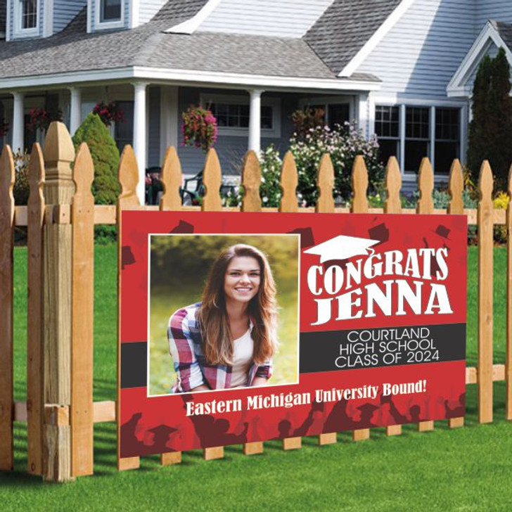 Graduation banner with picture, name and  school information.