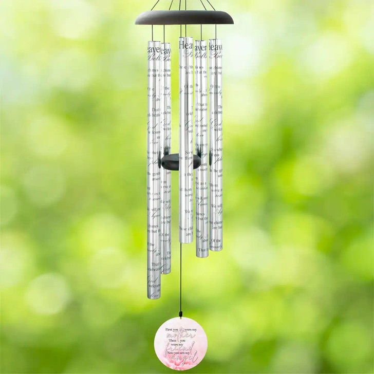 Personalized wind chime for loss of mom has her name, dates & picture