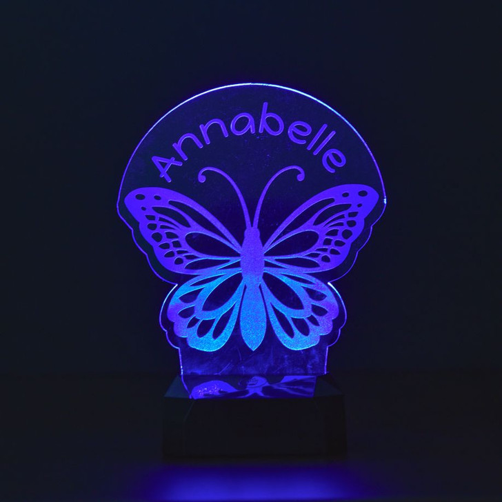 Personalized butterfly LED sign for kids in blue