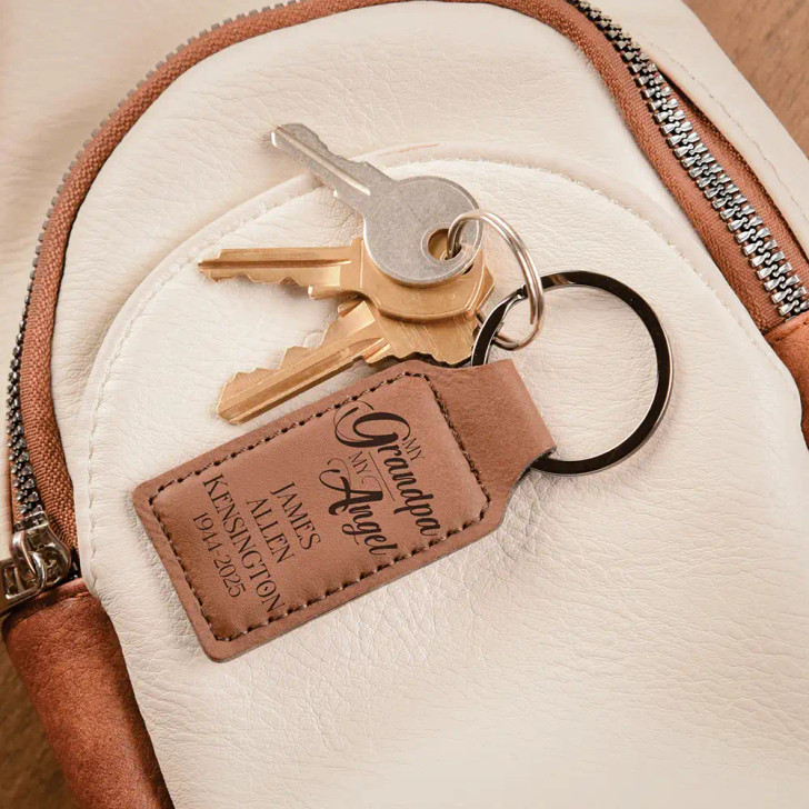 My Grandpa Key Chain in Dark Brown, personalized with his name and dates