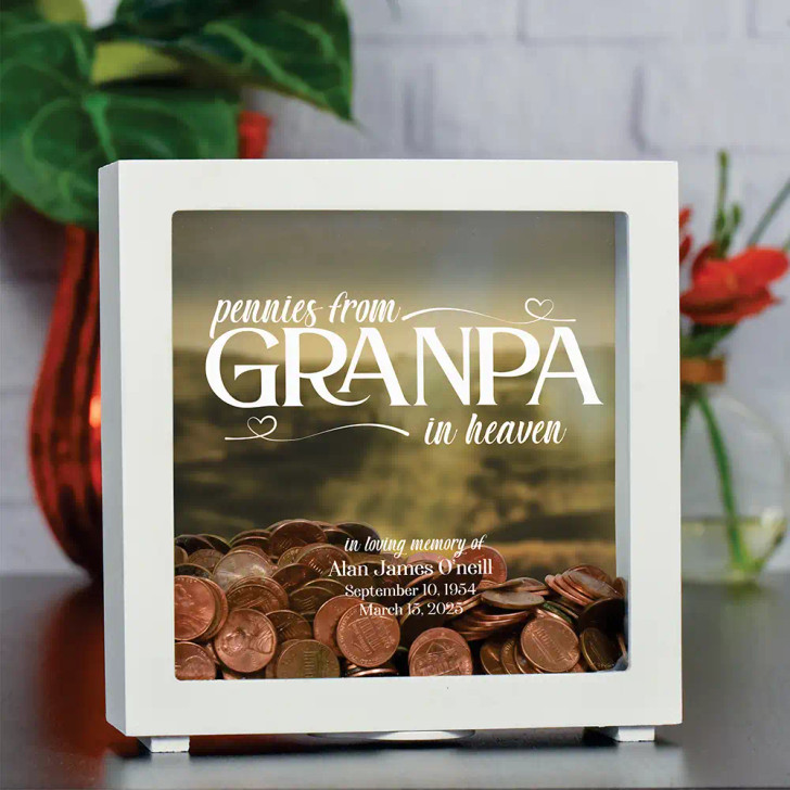 Pennies From Grandpa Bank Personalized with Name and Dates