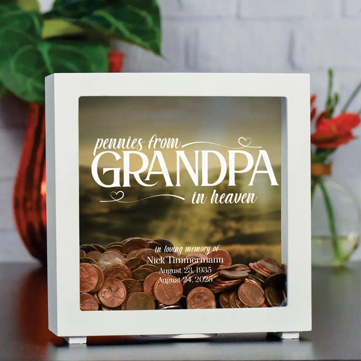 Pennies From Grandpa Bank Personalized with Name and Dates