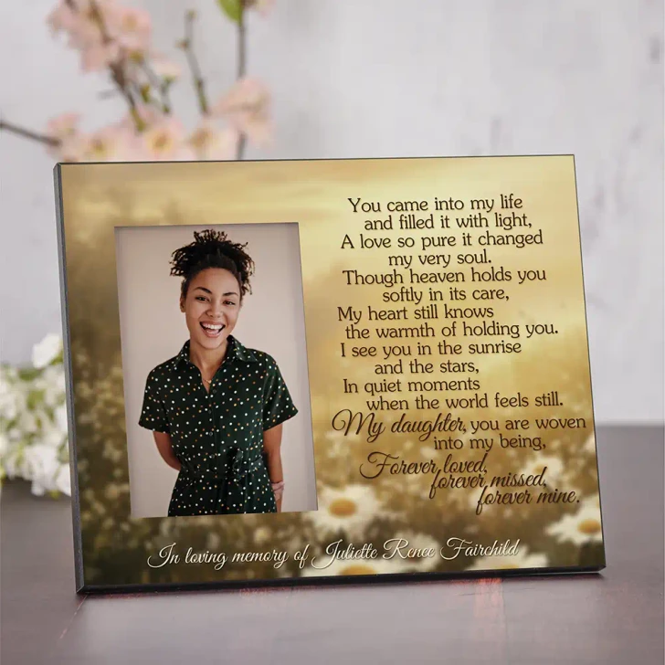 My Daughter, Forever Loved personalized memorial frame with tribute poem, personalized with her name, holds a 4x6 photo