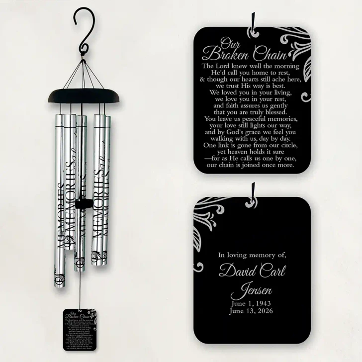 Our Broken Chain Memorial Wind Chime — personalized 40" bereavement sympathy gift for loss of a loved one