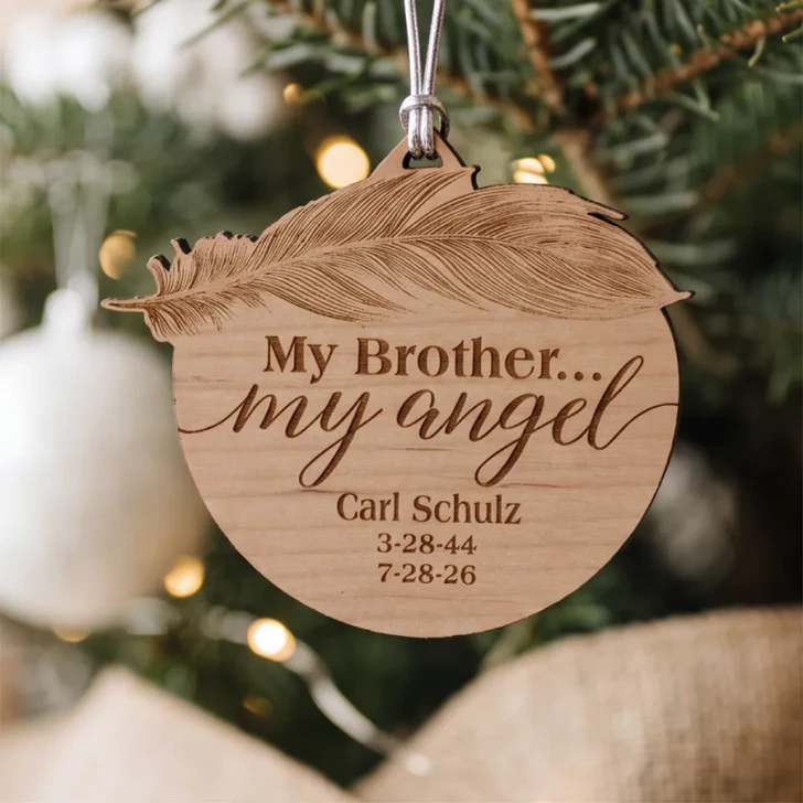 Personalized My Brother, My Angel rustic alder wood memorial ornament engraved with name and dates
