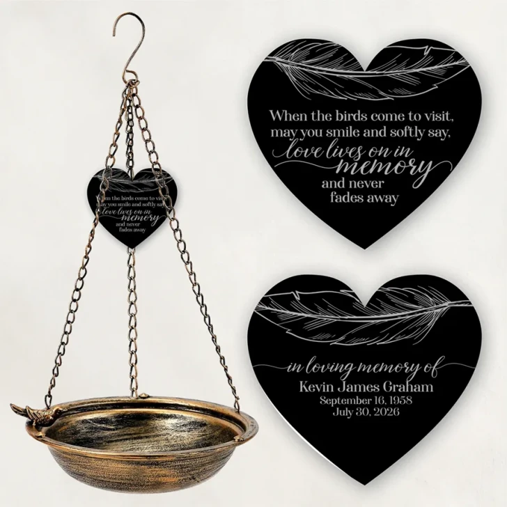 Love Lives On personalized memorial bird bath