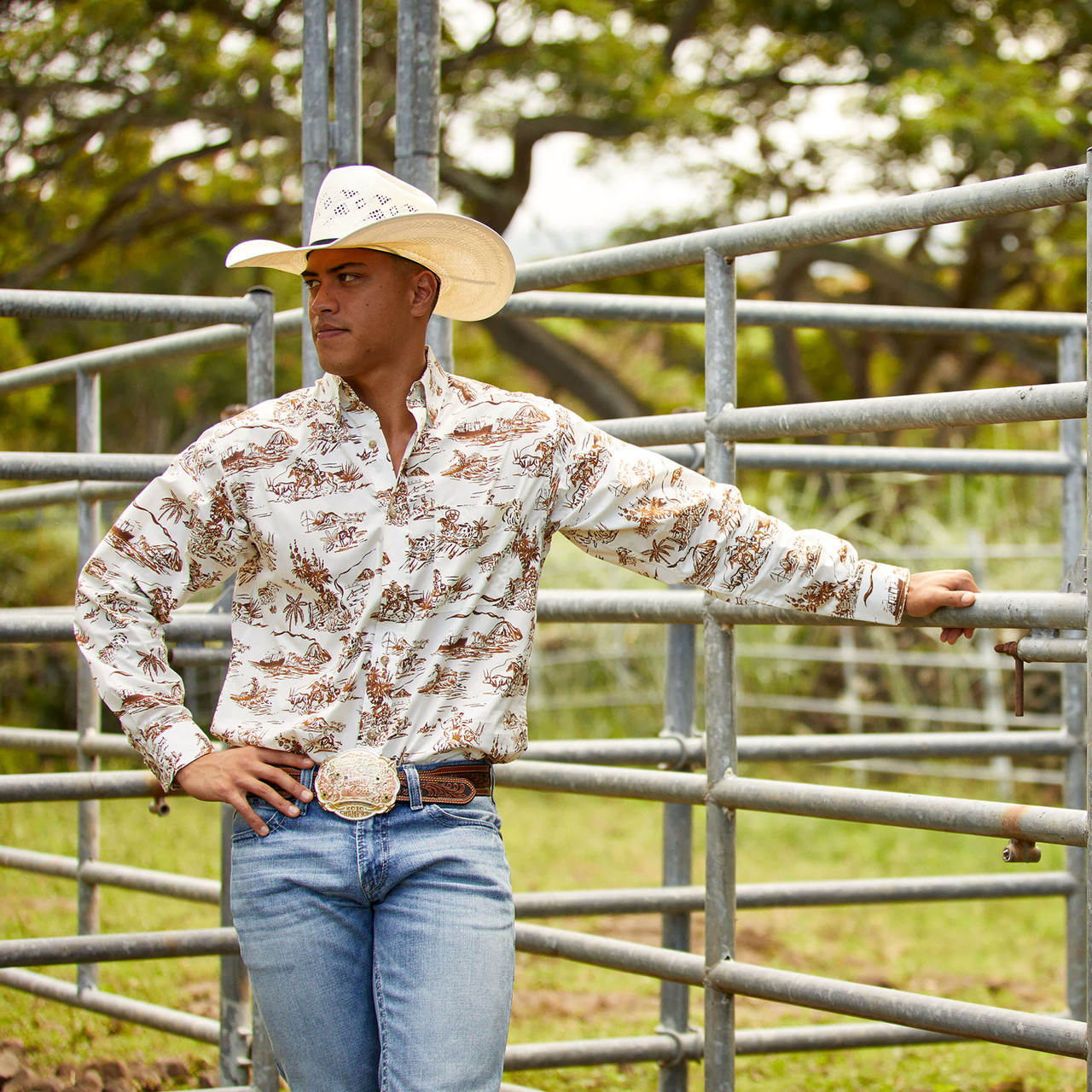 alohalo* Ariat Women's Hilo Western Aloha Turquoise Paniolo Stretch