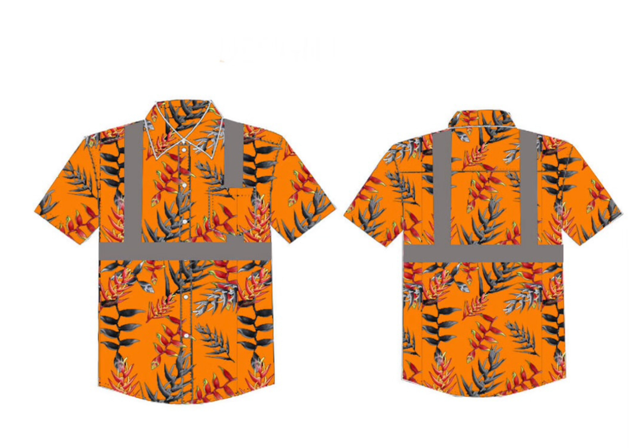 High Visibility Aloha Shirt - Heliconia Orange - Lace It Up Kauai, Inc