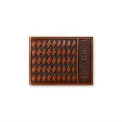 ARIAT MENS BIFOLD WITH REMOVABLE PASSCASE STYLE WALLET DIAMOND EMBOSSED BROWN A3568602