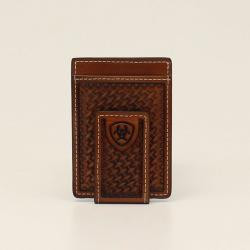 ARIAT MENS MONEY CLIP BASKETWEAVE SHIELD TAN A3550508
