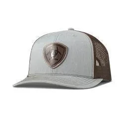 ARIAT MENS CAP R112 SNAPBACK FAUX LEATHER PATCH LIGHT GREY A300089946